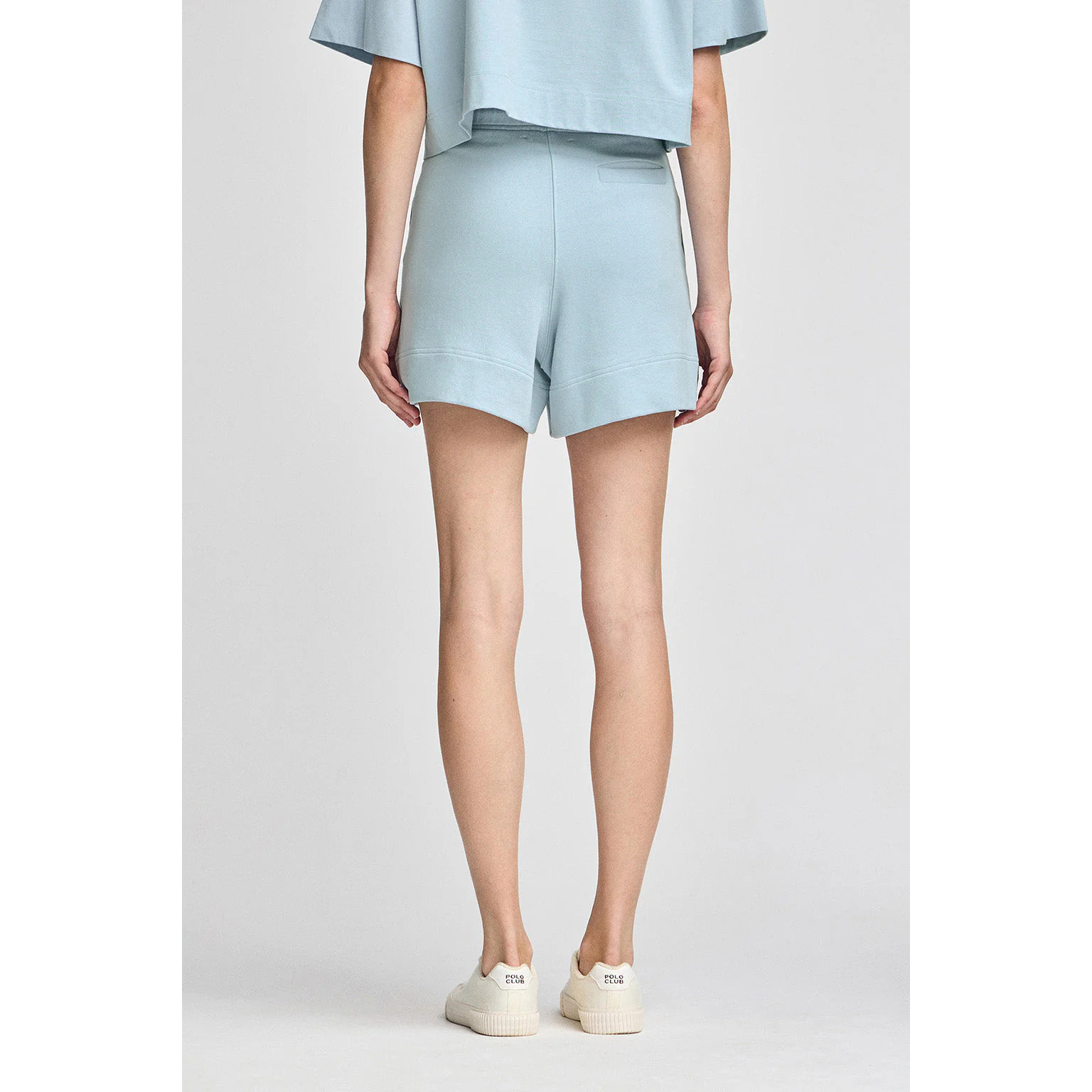 Pantaloncini in cotone blu chiaro con logo ricamato