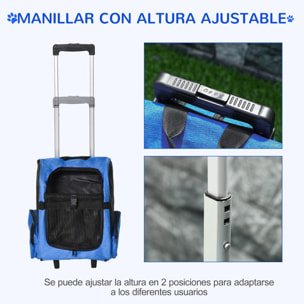 Transportín Carrito para Mascotas Perros 2 en 1 con 2 Ruedas Asa Retráctil Azul