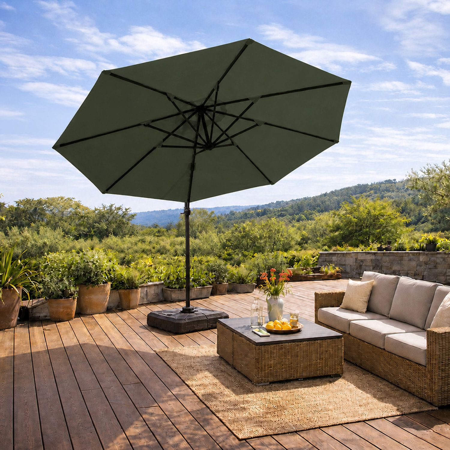 Parasol octogonal Ø 350cm déporté vert en aluminium TARGA