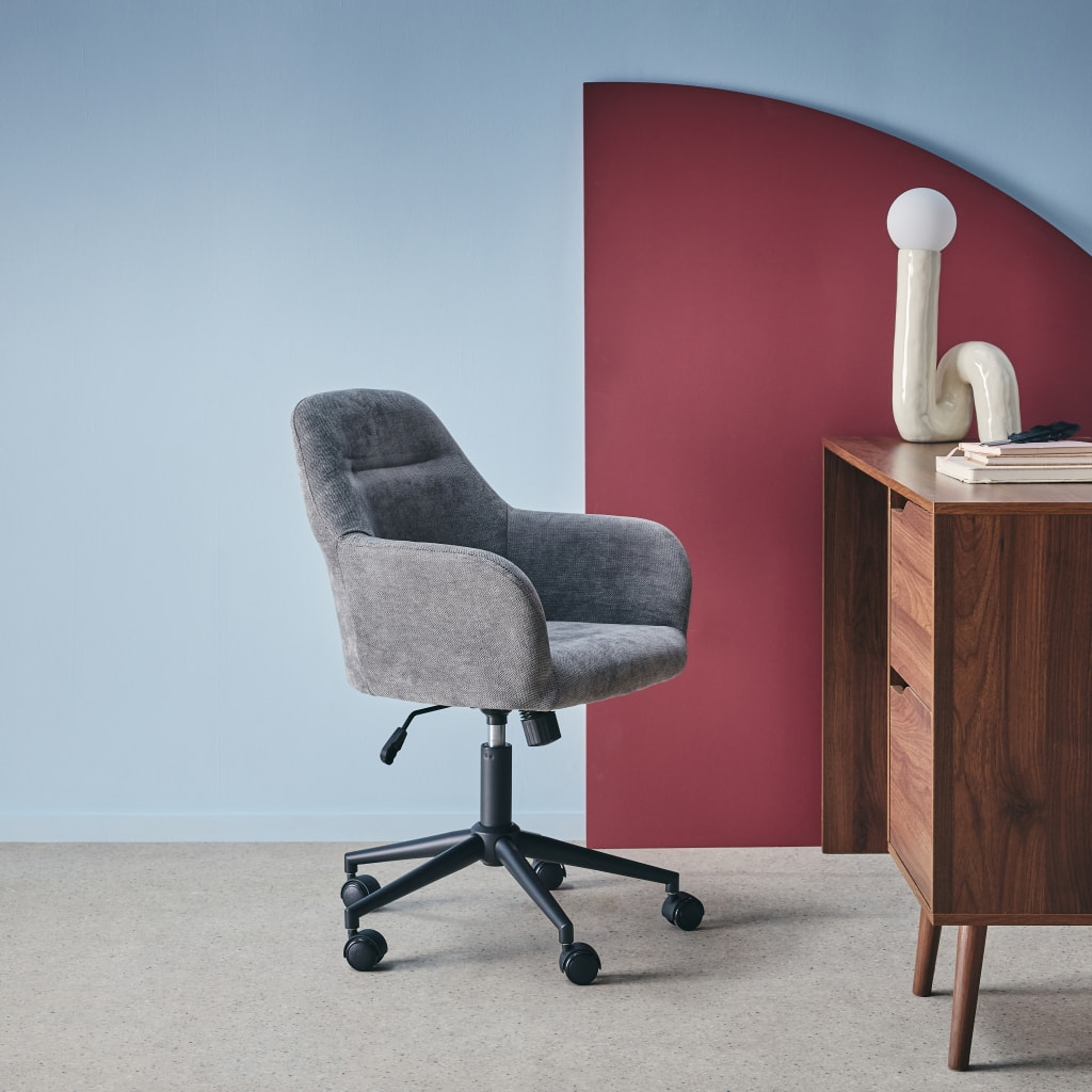 Chaise de bureau à roulettes ajustable métal et tissu gris - L 57 x P 57 x H 85/94.5cm - Stan