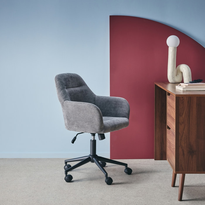 Chaise de bureau à roulettes ajustable métal et tissu gris - L 57 x P 57 x H 85/94.5cm - Stan