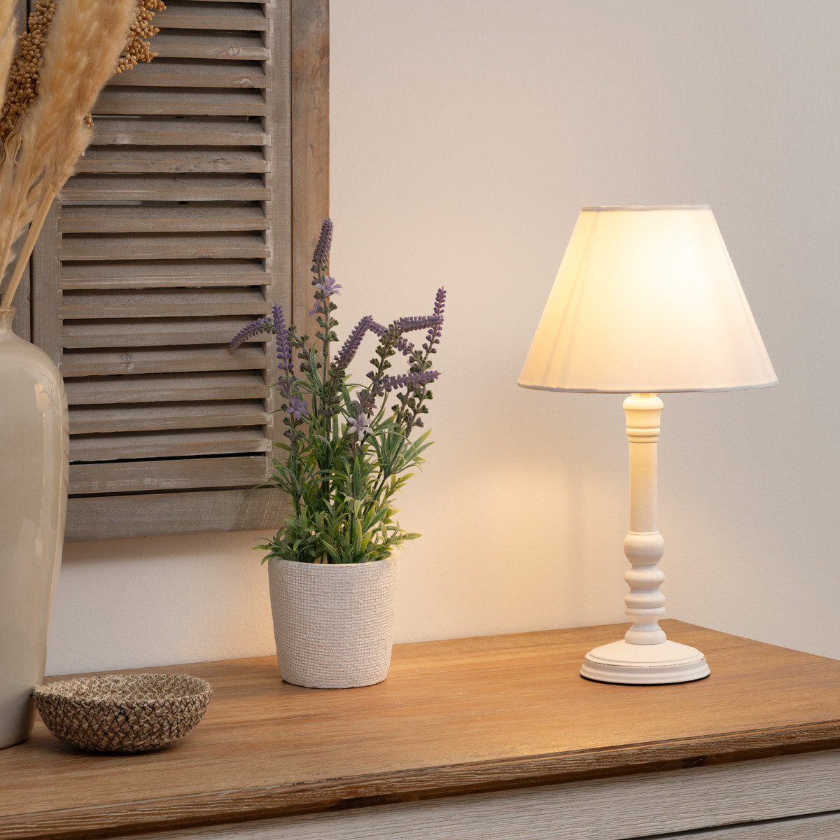 Lampe "Leo" blanche - bois H36 cm