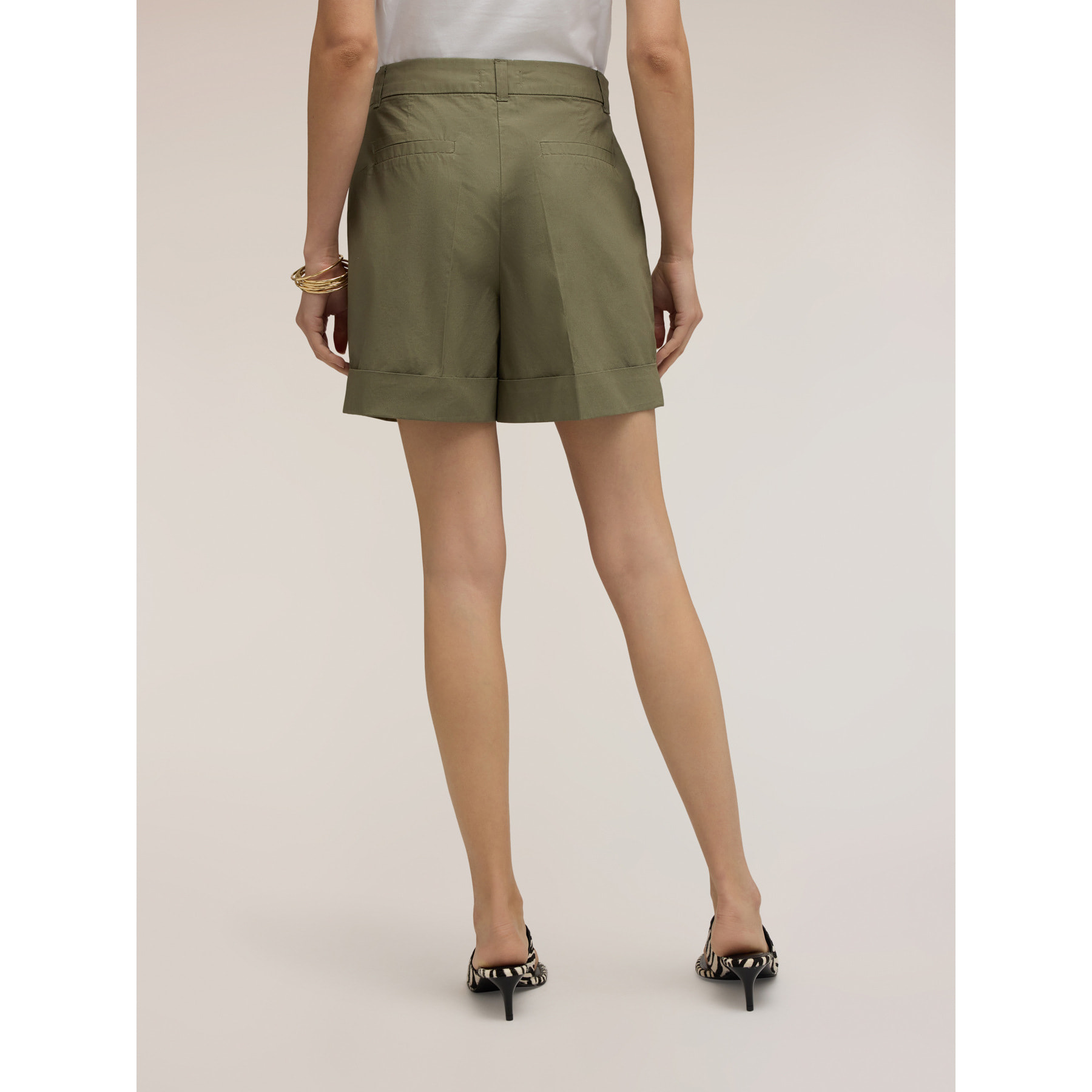 Motivi - Shorts a vita alta in cotone - Verde militare