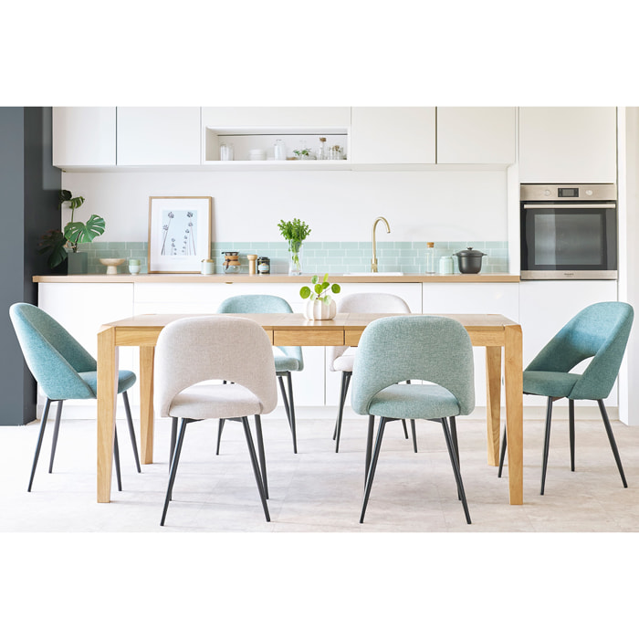 Chaises vintage en tissu effet velours texturé vert céladon et métal noir (lot de 2) COSETTE