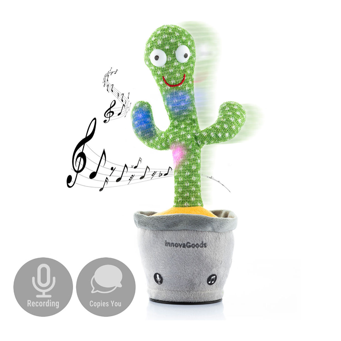 Cactus Bailarín y Parlanchín Recargable con Música y LED Multicolor Pinxi InnovaGoods