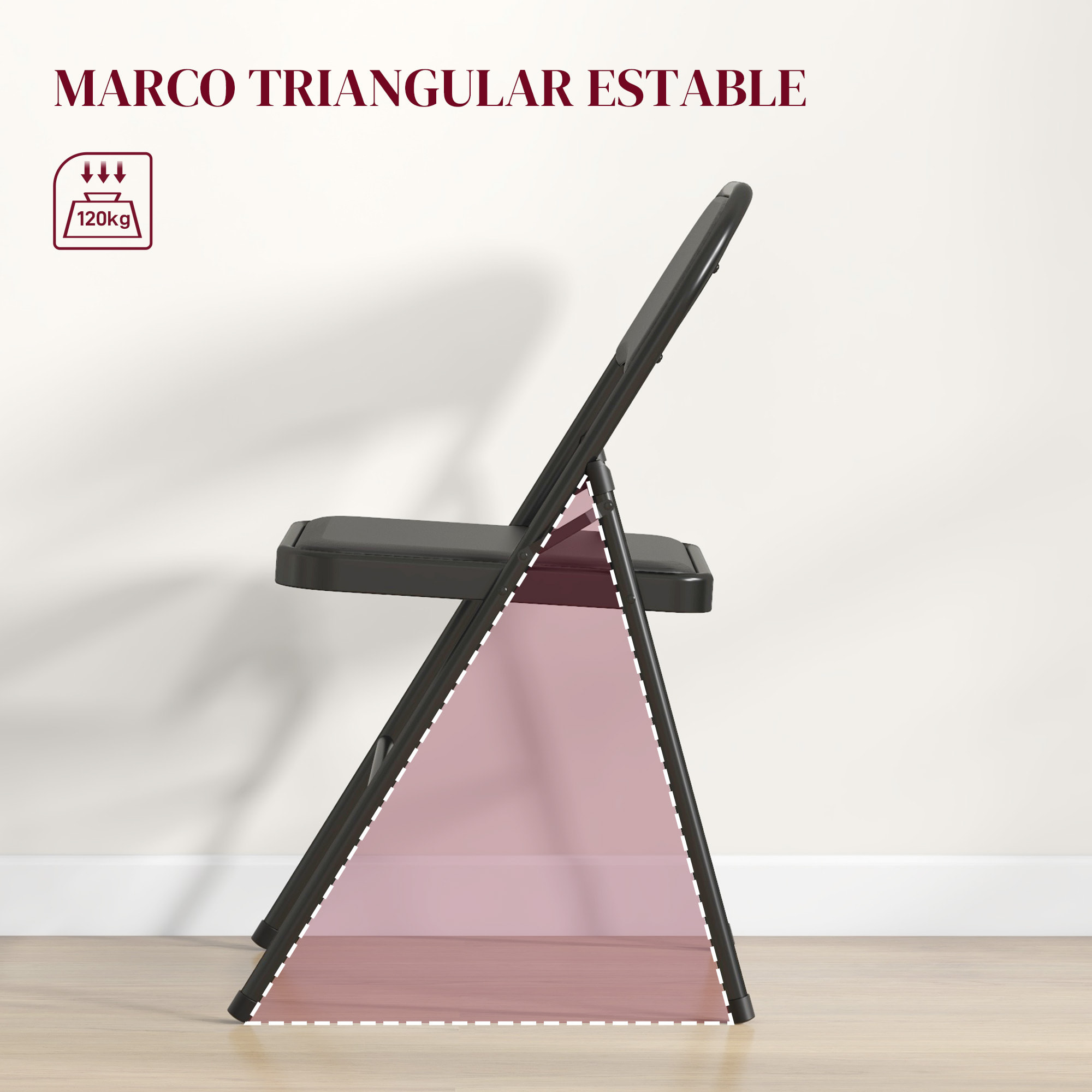 Juego de 2 Sillas Plegables Acolchadas con Respaldo y Estructura de Acero, para Salón, Comedor, Cocina, 45x46x78 cm, Negro