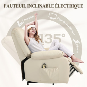 Fauteuil de relaxation électrique - fauteuil releveur inclinable - repose-pied ajustable - microfibre polyester beige clair