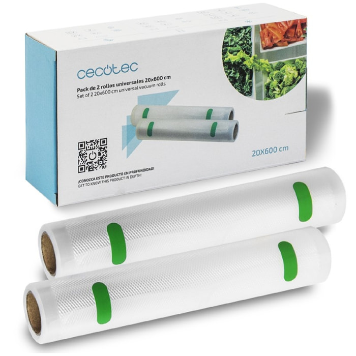 Cecotec Rouleaux Gaufrés Set de 2 Rouleaux Moyens 20 x 600 cm. Convient pour la