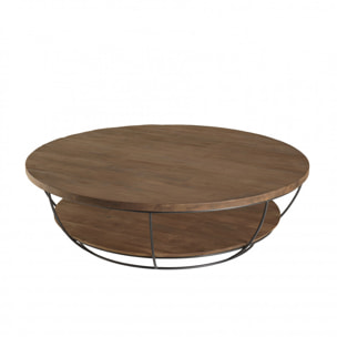 ALIDA - Table basse coque ronde 120x120cm double plateau Teck recyclé métal noir