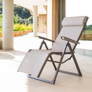 Fauteuil de jardin inclinable "Decima" noisette & praline 8 positions en aluminium traité époxy