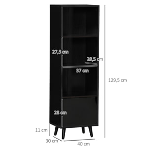 HOMCOM Estantería con 3 Estantes Abiertos y 1 Cerrado con Puerta Librería de Estilo Moderno para Almacenamiento de Libros Juguetes CDs Plantas 40x30x129,5 cm Negro