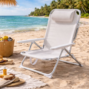 Well Home Silla de playa aluminio tubo Ø22mm con almohada, textilene 2x1 tela blanca, altura total 78cm, asiento 47cm