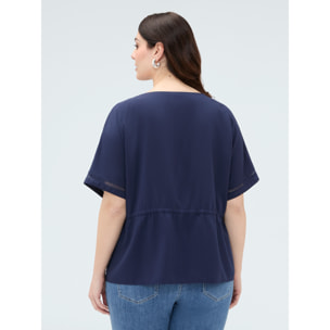 Fiorella Rubino - Blusa de viscosa con cordón ajustable en la cintura - Azul