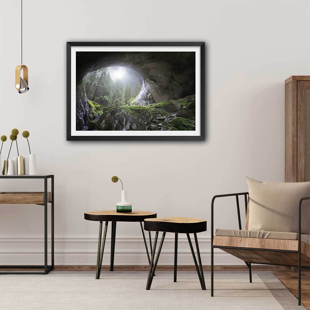 Affiche coup d'oeil au paradis Affiche sous cadre noir
