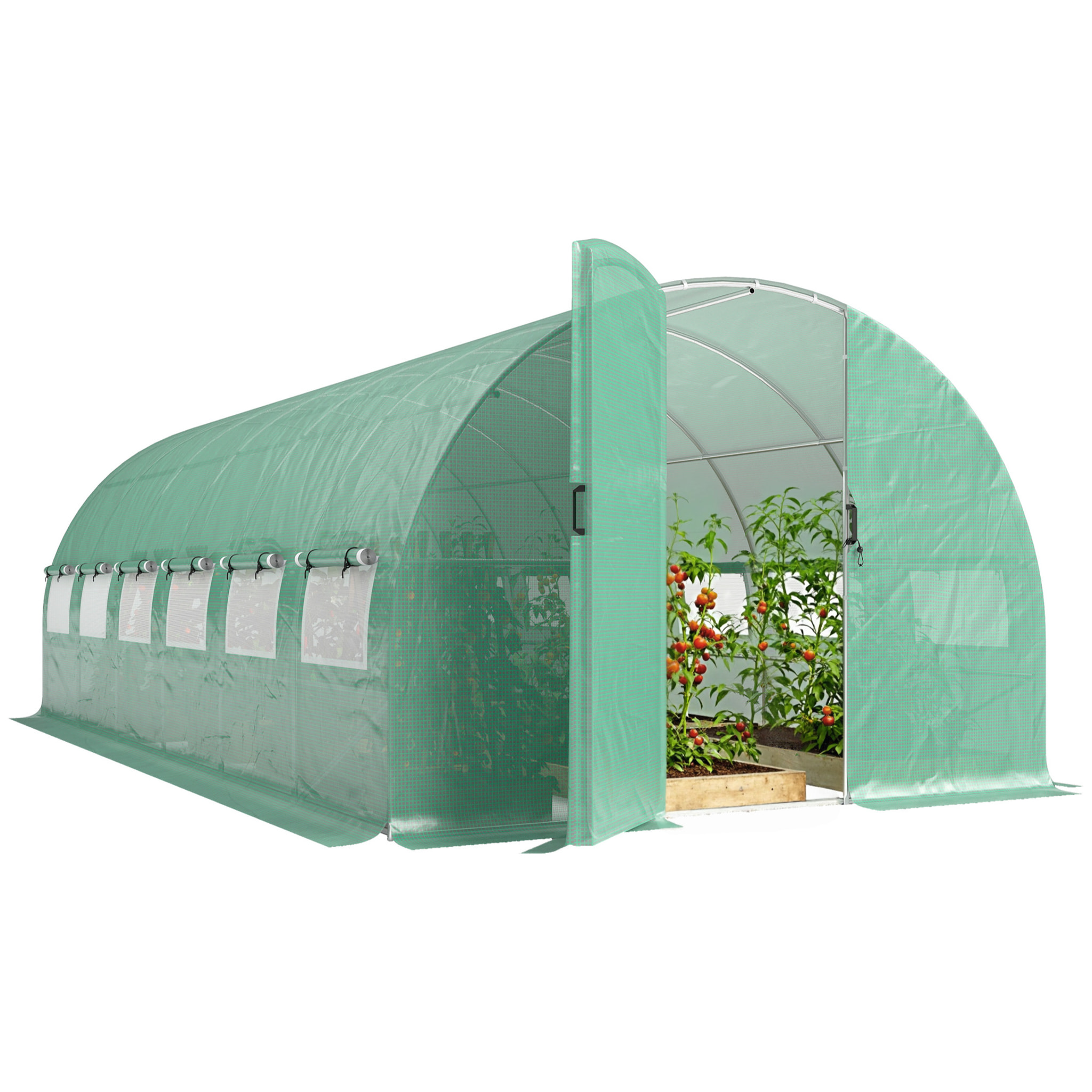 Invernadero de Exterior 6x3x2 m, Invernadero de Túnel con Puerta con Bisagras, Ventanas de Malla, Cubierta PE 140g/m² y Marco de Acero Galvanizado, Anti-UV, Impermeable, para Cultivos, Verde