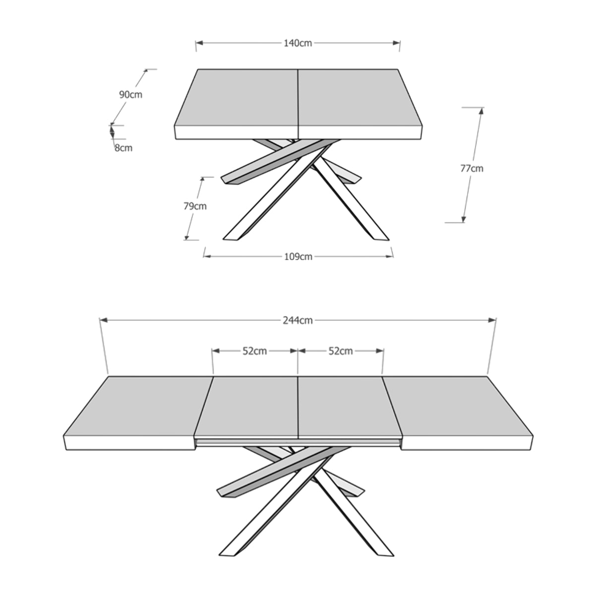 Mesa extensible 90x140/244 cm Volantis Cemento estructura multicolor 4/A