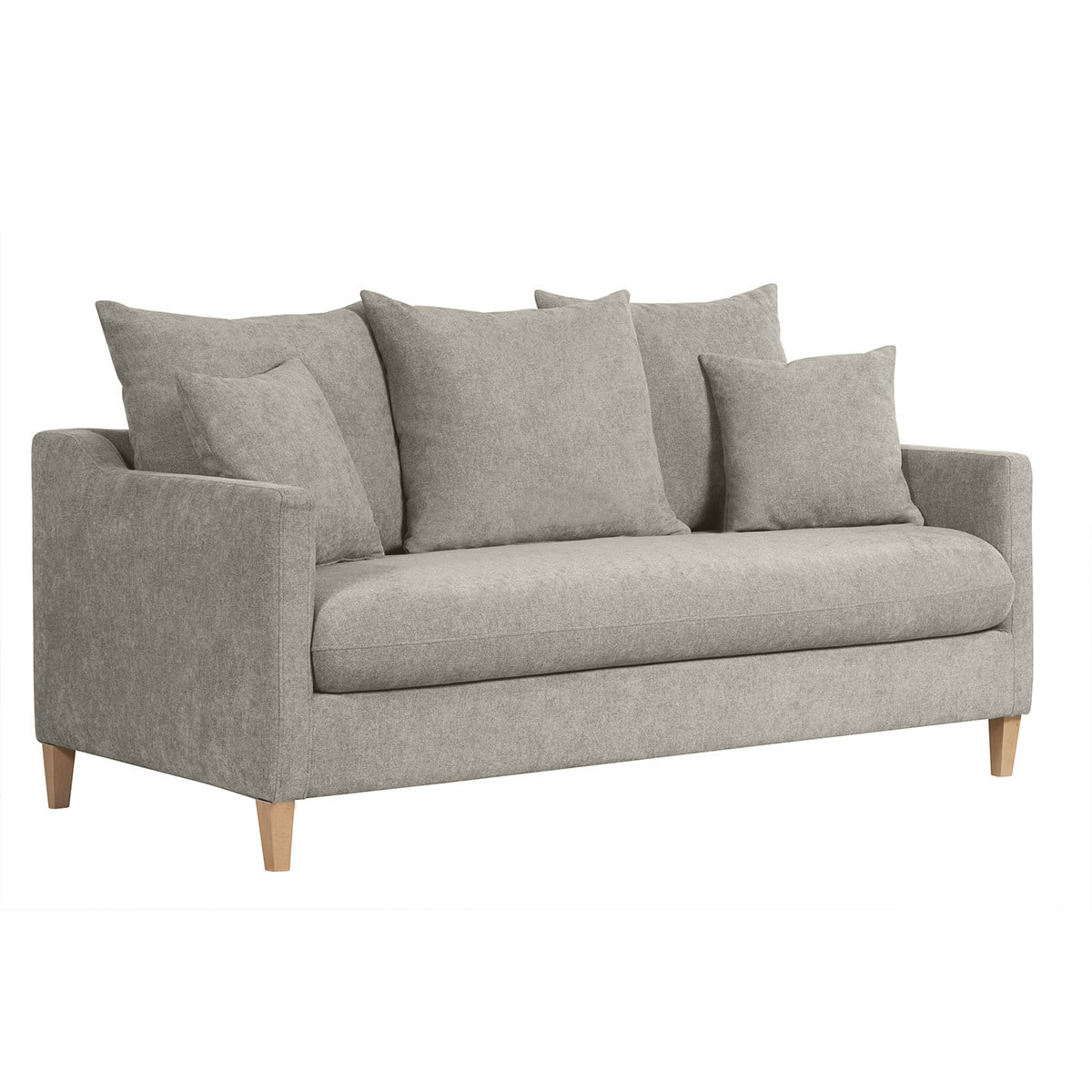 Canapé convertible scandinave 3 places en tissu effet velours gris et bois clair LOUISE
