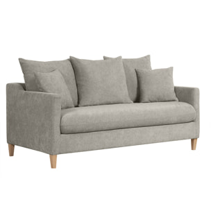 Canapé convertible scandinave 3 places en tissu effet velours gris et bois clair LOUISE