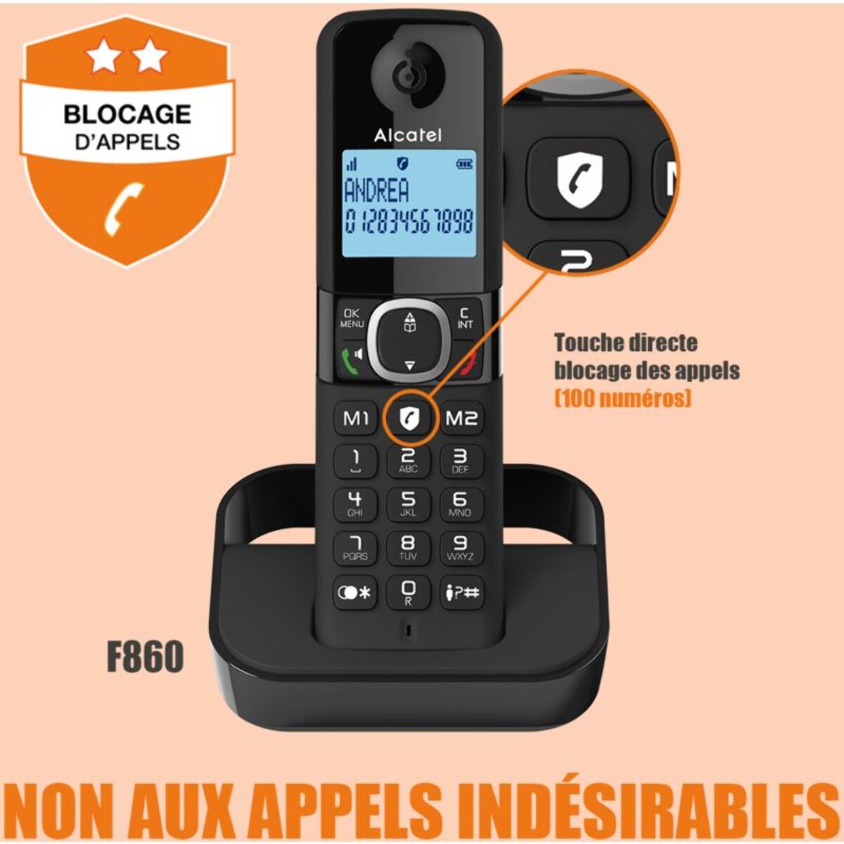 Téléphone sans fil ALCATEL F860 Solo Noir