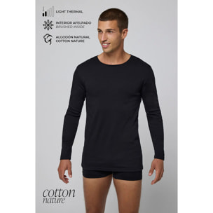 Maglietta calda nera a maniche lunghe in cotone