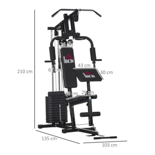 Station de musculation - entrainement complet - développé couché, butterfly, barre latissimus, curler, bande résistance - 12 contrepoids - acier noir