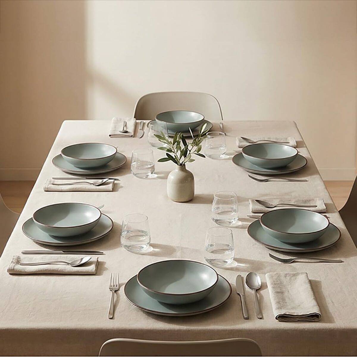 Set 12 Piatti in Ceramica, lavabile in lavastoviglie e adatto a microonde, Intrecci