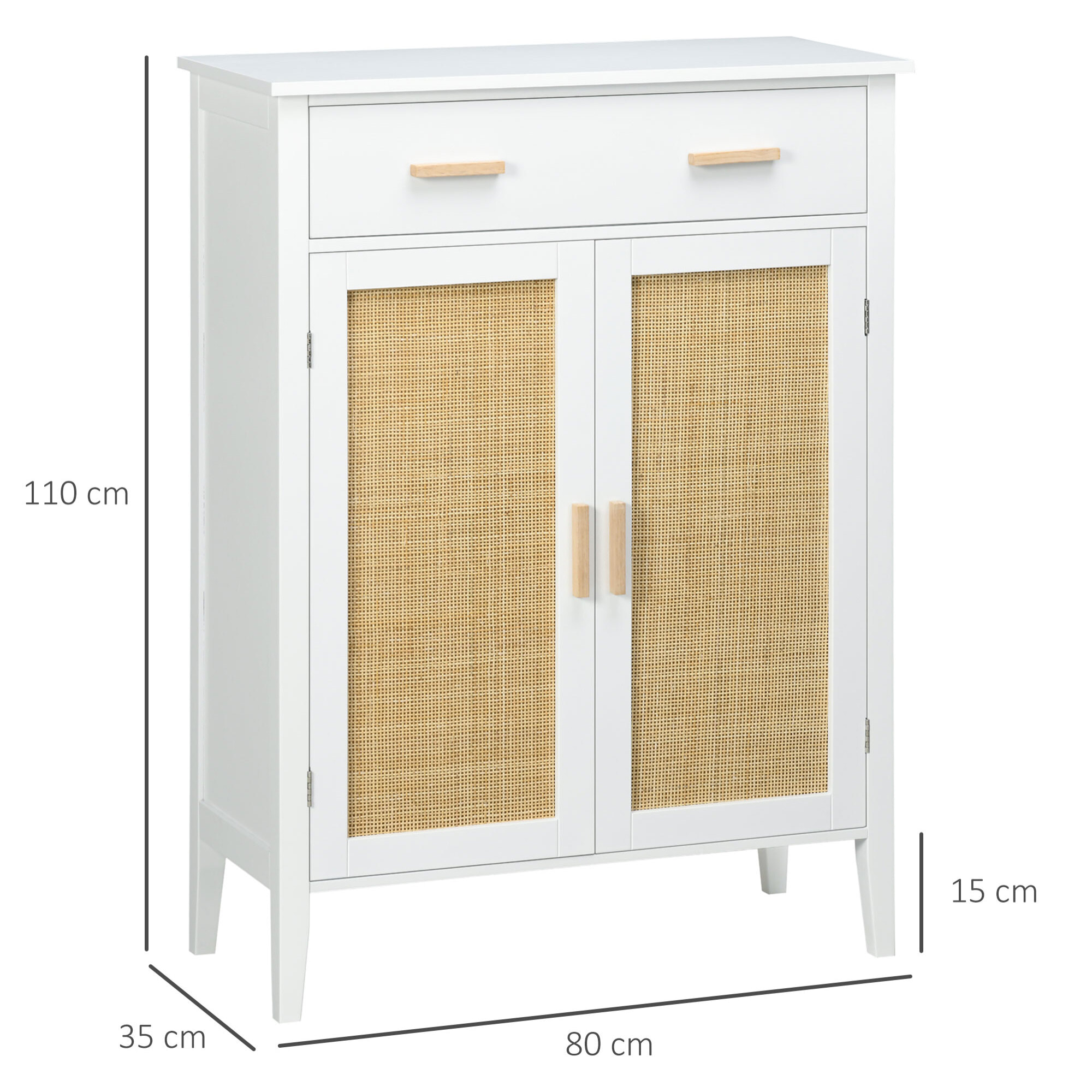 Meuble à chaussures style bohème chic - 2 portes, 3 étagères, tiroir - MDF blanc cannage rotin