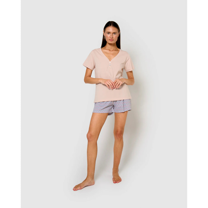 Pigiama corto in cotone blu Milena