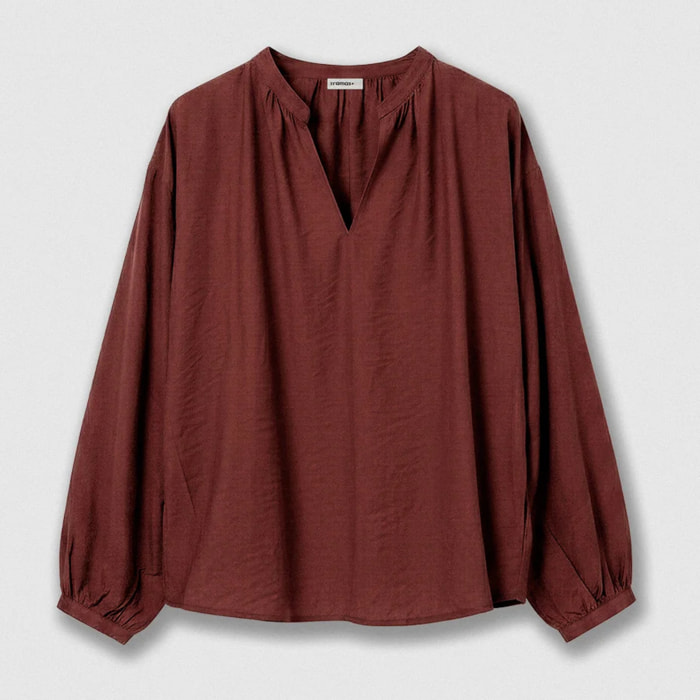 Blusa viscosa cuello pico teja