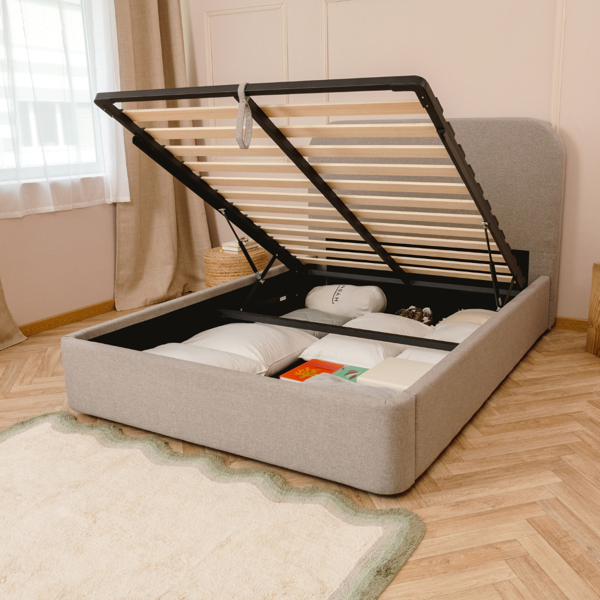 Lit Coffre NOVA tissu gris - Hypnia