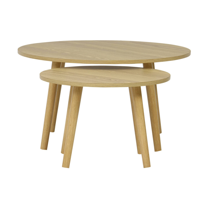 Lot de 2 tables basses rondes effet frêne Népal