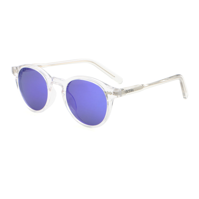 Gafas de sol OCEAN BOWIE - Blanco transparente brillante / Revo azul