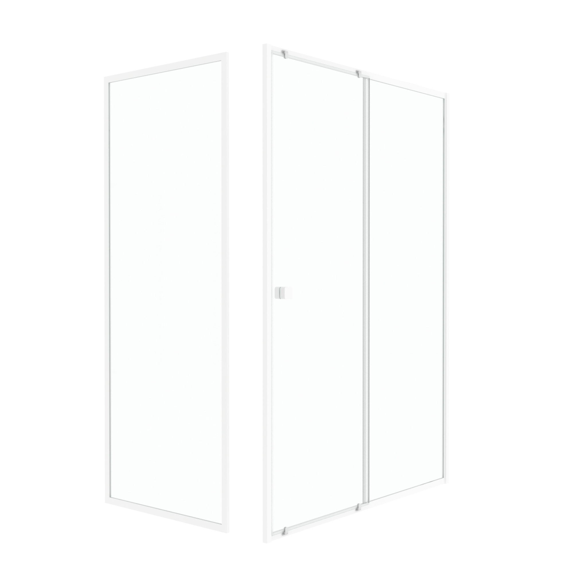 Pack porte de douche Coulissante blanc 140x185cm + retour 80 verre transparent 5mm - WHITY slide
