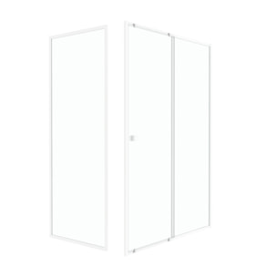 Pack porte de douche Coulissante blanc 140x185cm + retour 80 verre transparent 5mm - WHITY slide