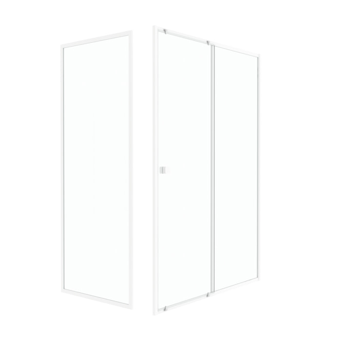 Pack porte de douche Coulissante blanc 140x185cm + retour 80 verre transparent 5mm - WHITY slide
