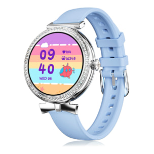 DAM Smartwatch QS01 compacto y elegante. Llamadas BT, notificaciones push. Monitor de salud, ciclos femeninos. Modos deportivos. 4,8x1,2x4,3 Cm. Color: Azul