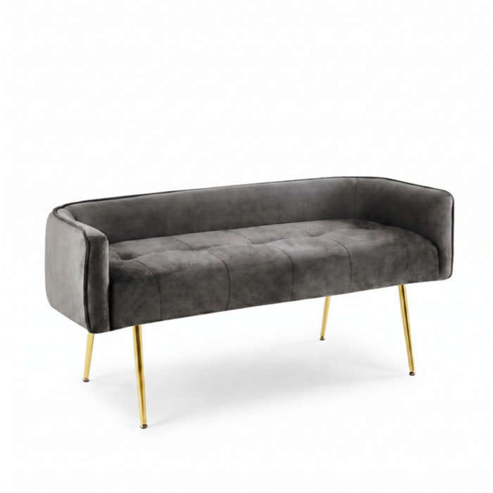 Divanetto Imbottito in Effetto Velluto con Braccioli e Gambe in Acciaio, Seduta Elegante dal Design Moderno per Camera da Letto, Ingresso, Soggiorno e Studio