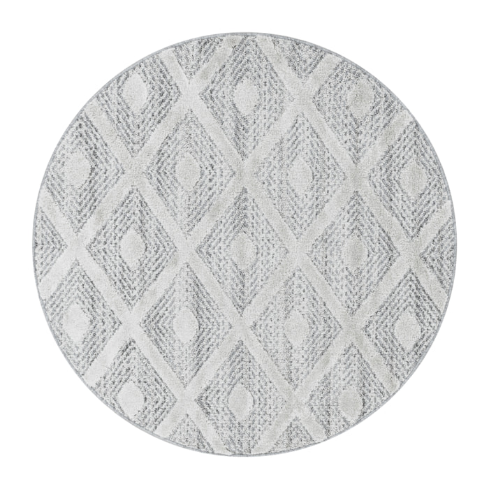 PISA - Tapis de salon rond à motif losange gris - PIS4707GRI