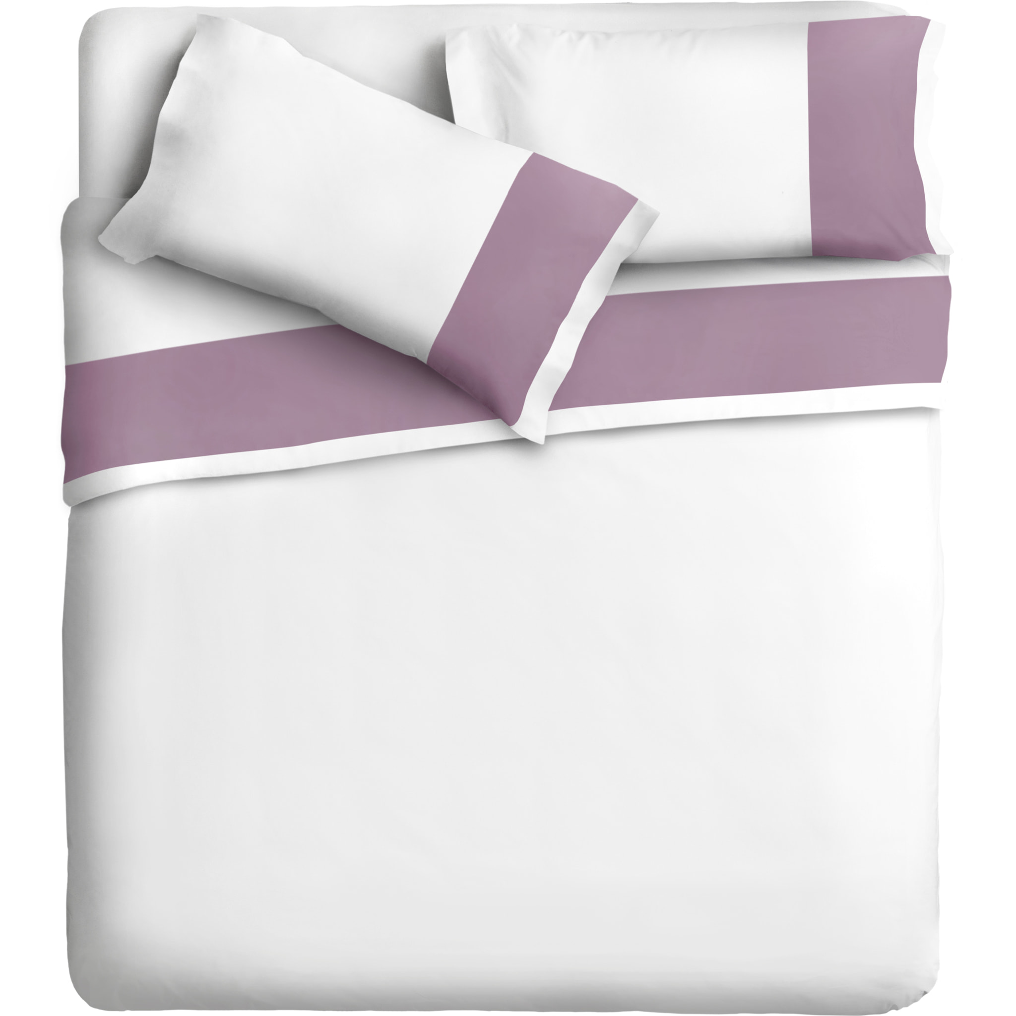 Completo letto bordo RASO IPERSAN Puro Cotone Malva fondo Bianco