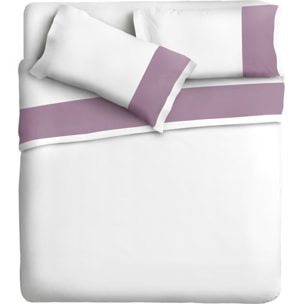 Completo letto bordo RASO IPERSAN Puro Cotone Malva fondo Bianco