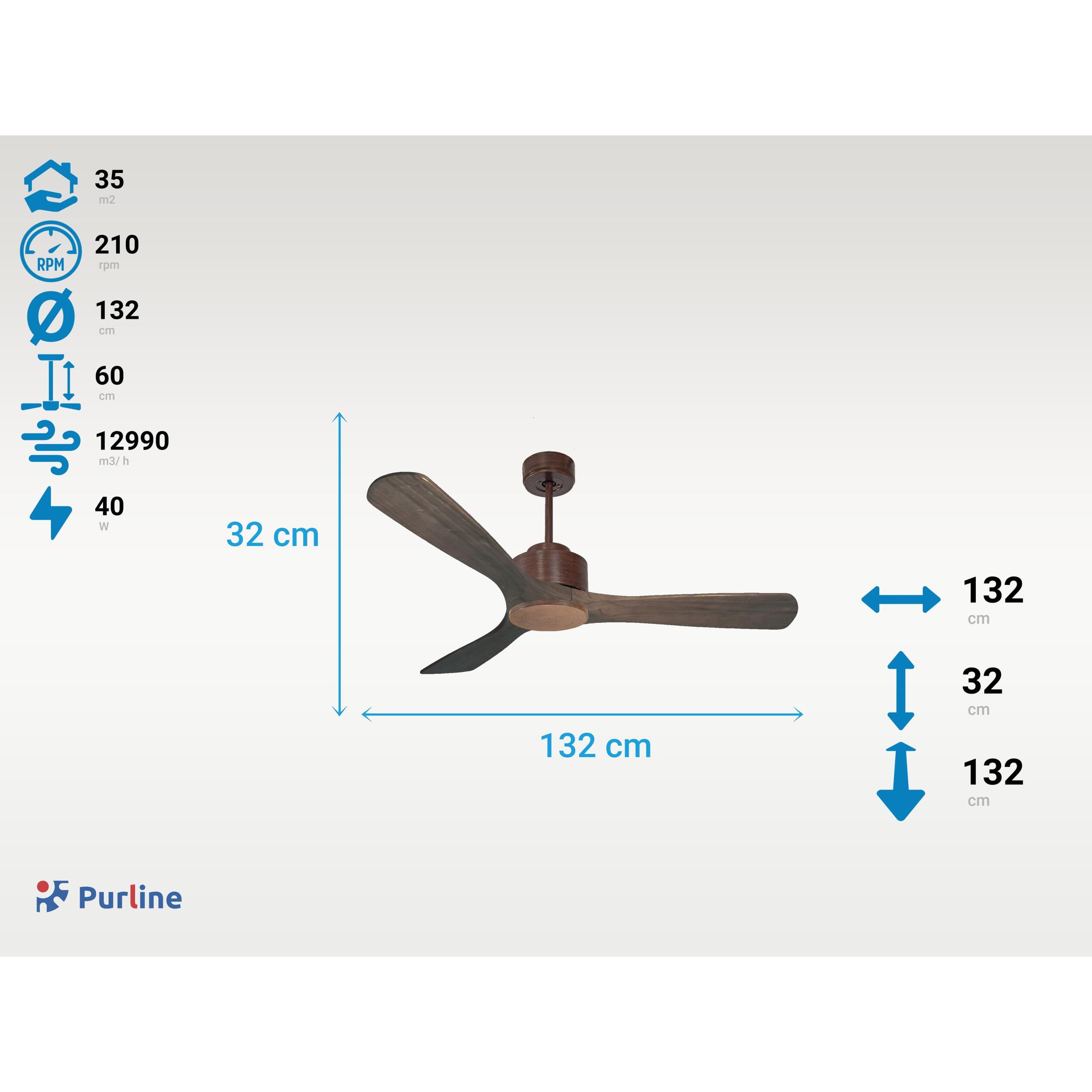 Ventilateur de plafond ø132 cm avec Wifi Réversible Hypersilence 40   W brun