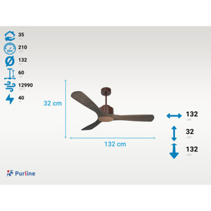 Ventilateur de plafond ø132 cm avec Wifi Réversible Hypersilence 40   W brun