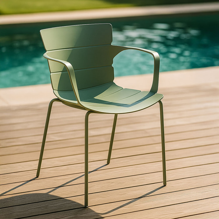 Lot de 4 fauteuils de table extérieur en polypropylène et métal vert MONTAUK
