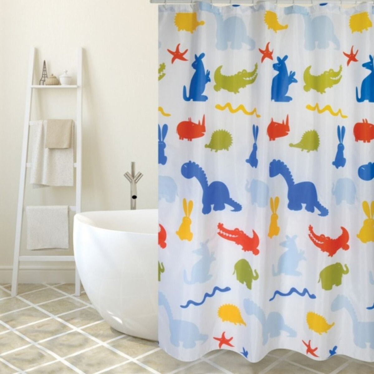 Rideau de douche Polyester ZOO 180x200cm QUALITà PREMIUM Multicolor - Anneaux inclus MSV