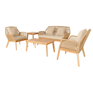 EMILIO Salon de jardin 4 places en bois avec 2 tables beige et bois