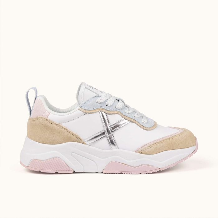 Zapatillas de diseño retro con volumen Blanco, Beige, Rosa Pastel y Plata MUNICH WAVE 183