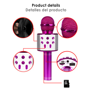 DAM Microfono Karaoke Multifunzione con Altoparlante Incorporato 7,5x7,5x22,3 Cm. Colore fucsia