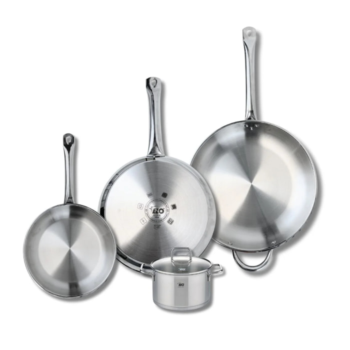 Ensemble de 3 Poêles de cuisson 24, 28 et 32 cm et 1 faitout 14 cm Elo Profi Citrin
