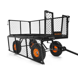 Carrello rimorchio spinta porta attrezzi giardino in ferro con telone max carico 550kg con griglia ulteriore