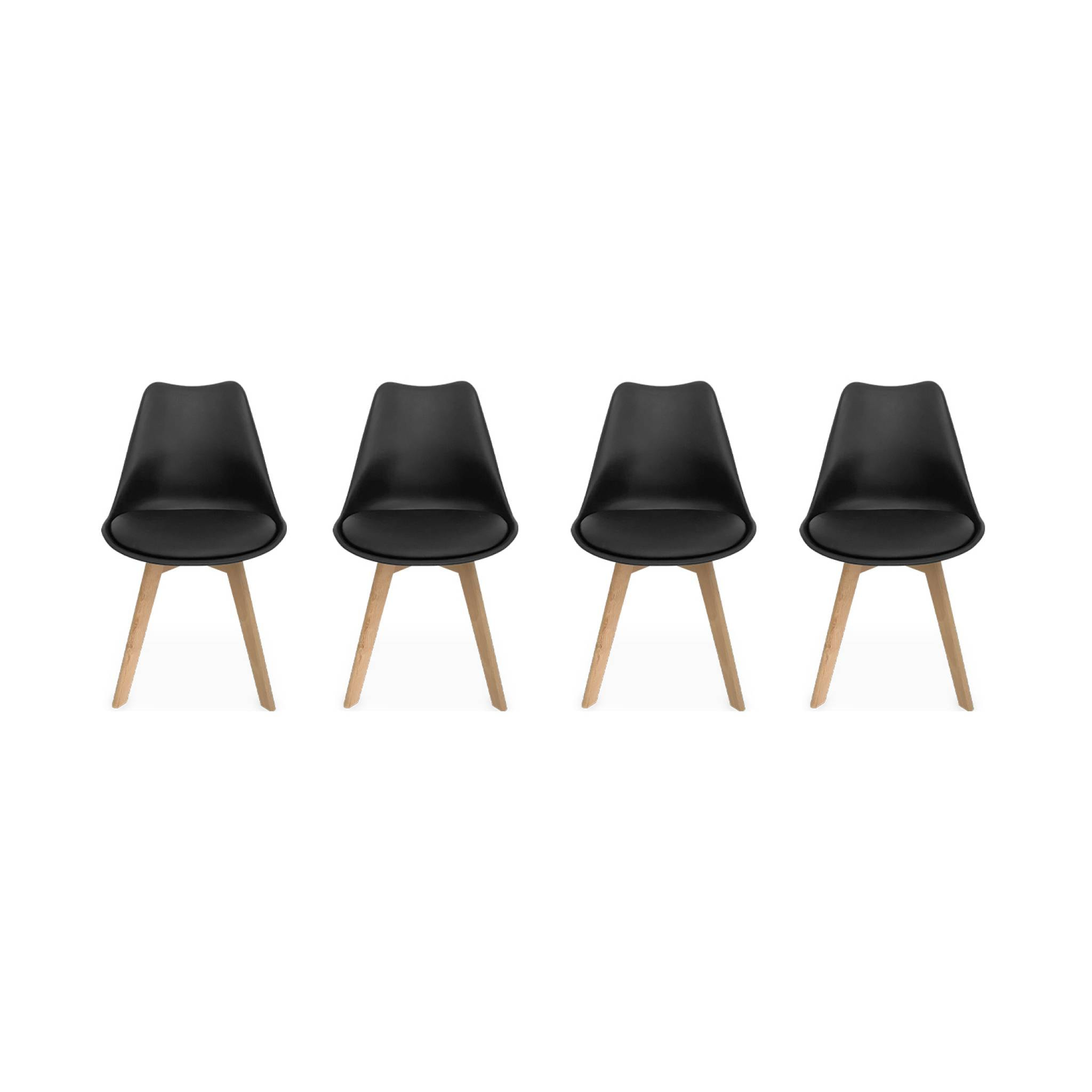 Lot de 4 chaises scandinaves. pieds bois de hêtre. chaise 1 place. noirs